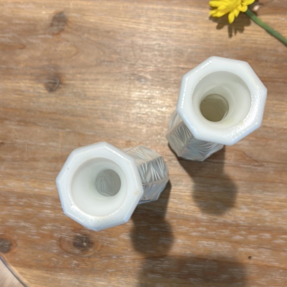 Two Vintage White Milk Glass Bud Vase. 9” - Picture 14 of 16
